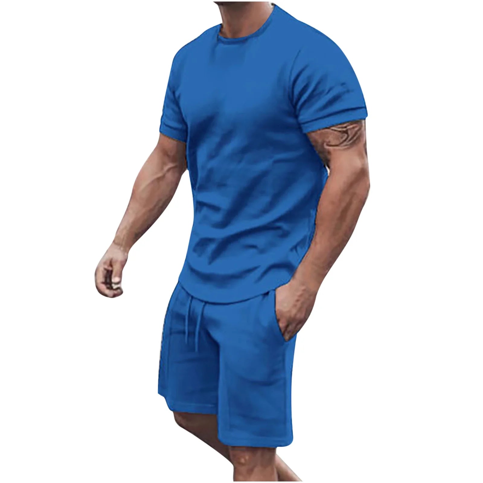 Mens Shorts Set Summer 2 Piece Outfits Casual Solid Shirt and Short Sets Athletic Sportswear Suit Sweatsuit Tracksuits