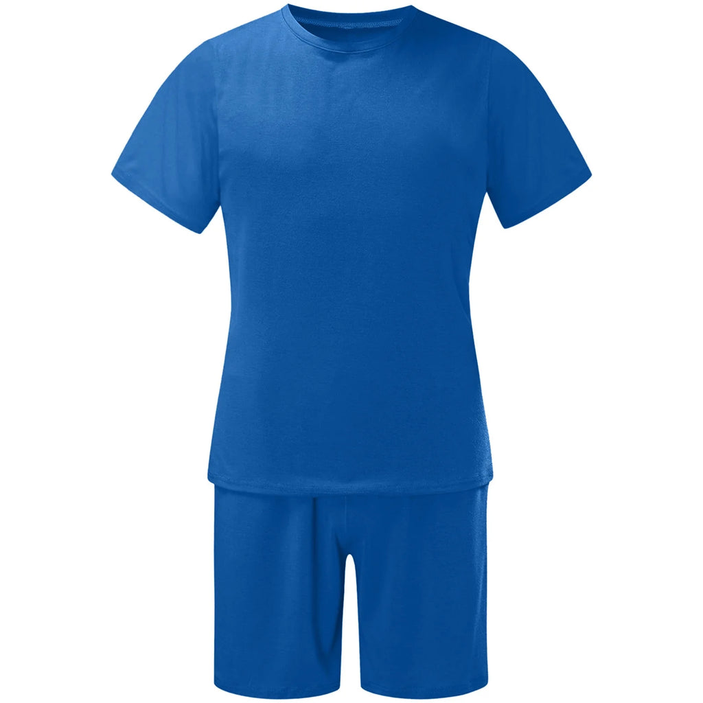 Mens Shorts Set Summer 2 Piece Outfits Casual Solid Shirt and Short Sets Athletic Sportswear Suit Sweatsuit Tracksuits