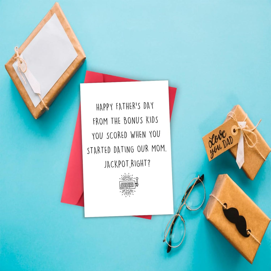 Funny Fathers Day Card for Step Dad, Bonus Dad Fathers Day Gift, Father'S Day from Step Daughter Son