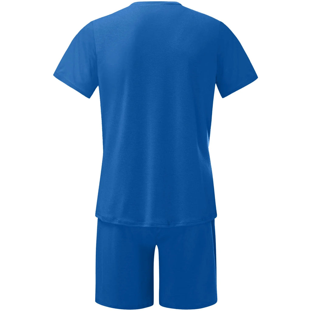 Mens Shorts Set Summer 2 Piece Outfits Casual Solid Shirt and Short Sets Athletic Sportswear Suit Sweatsuit Tracksuits