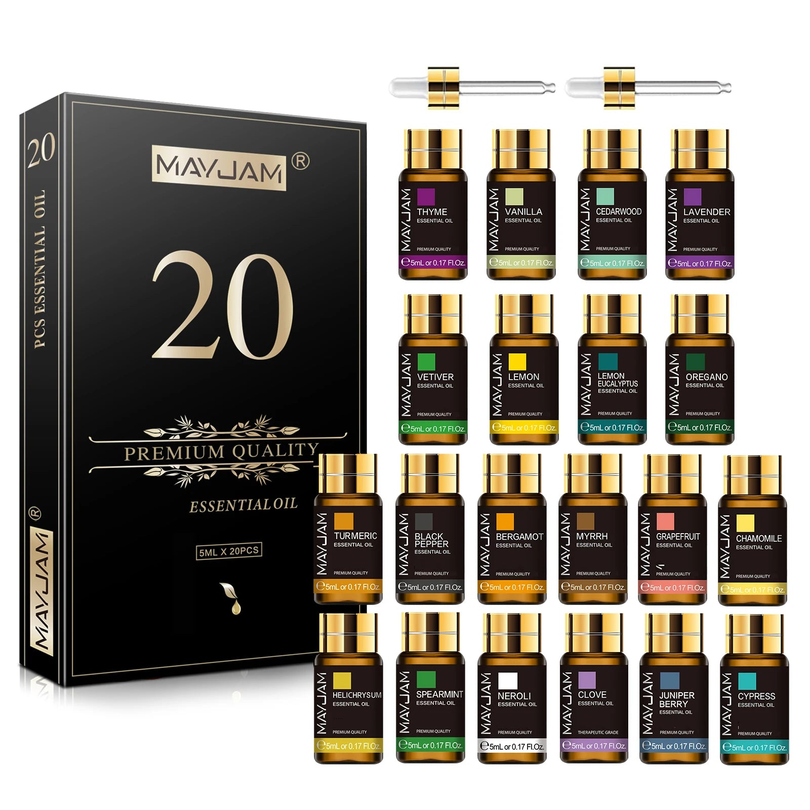 20PCS Essential Oils Gift Set Aromatherapy Essential Oils Oregano Neroli Helichrysum Spearmint Lemon Eucalyptus Turmeric