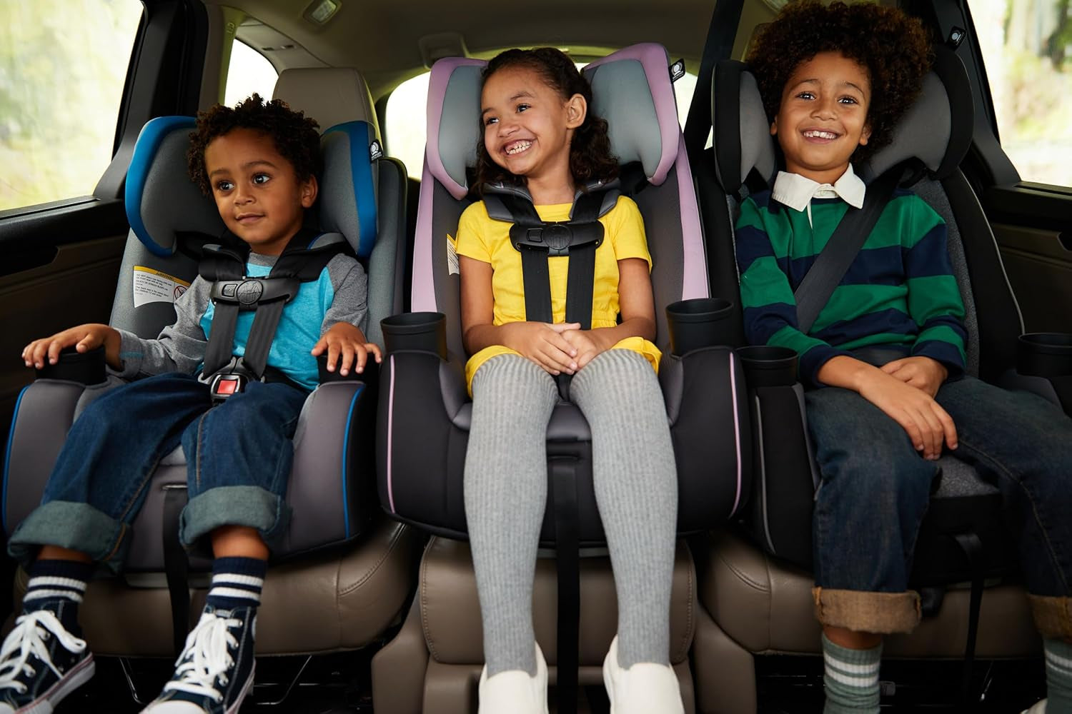 Trimate 3-In-1 Convertible Car Seat, Slim Fit, Infant to Big Kid Car Seat, Easy-Install Harness, Machine-Washable Cover, Dishwasher-Safe Cup Holders, 5-100 Lbs, Sharkskin