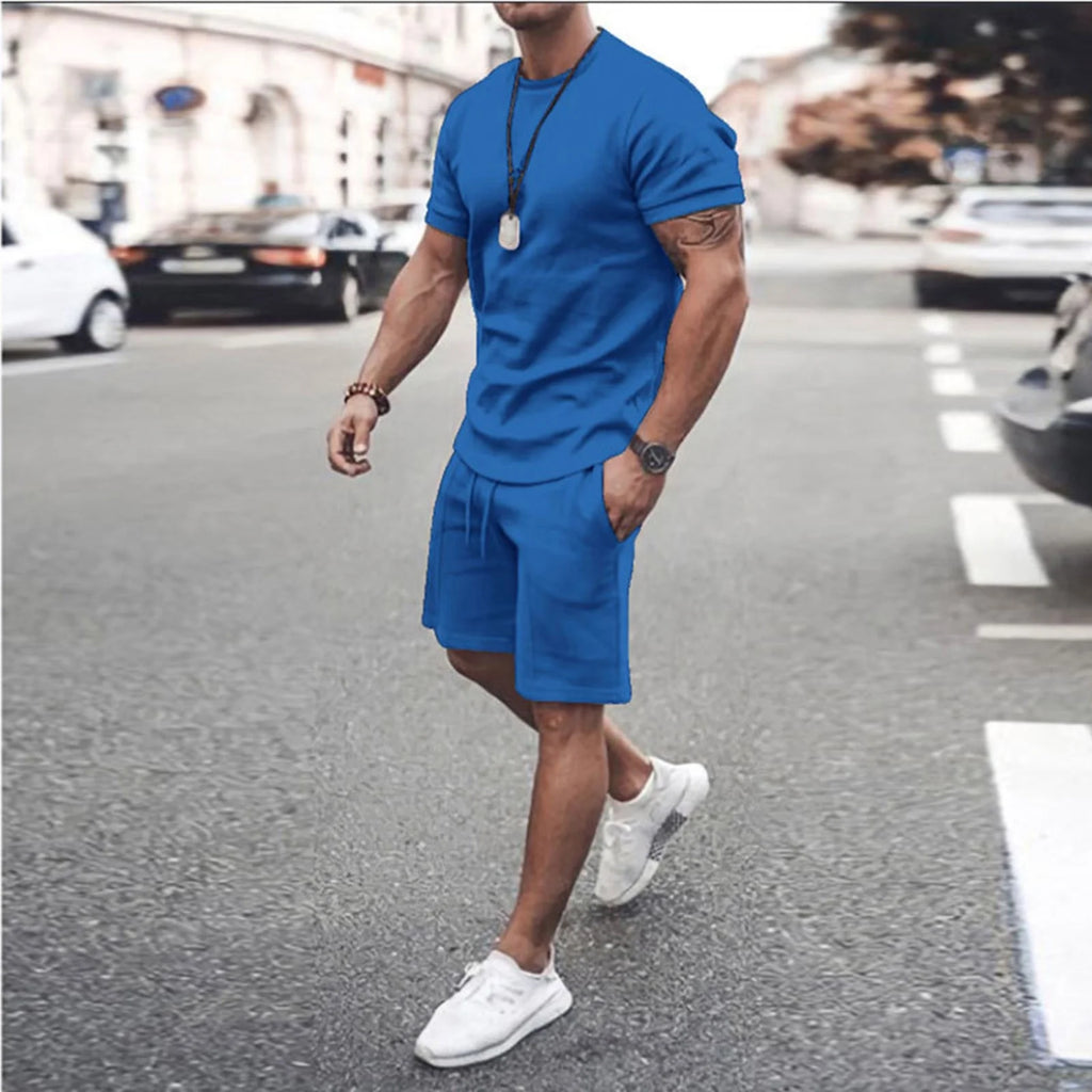 Mens Shorts Set Summer 2 Piece Outfits Casual Solid Shirt and Short Sets Athletic Sportswear Suit Sweatsuit Tracksuits