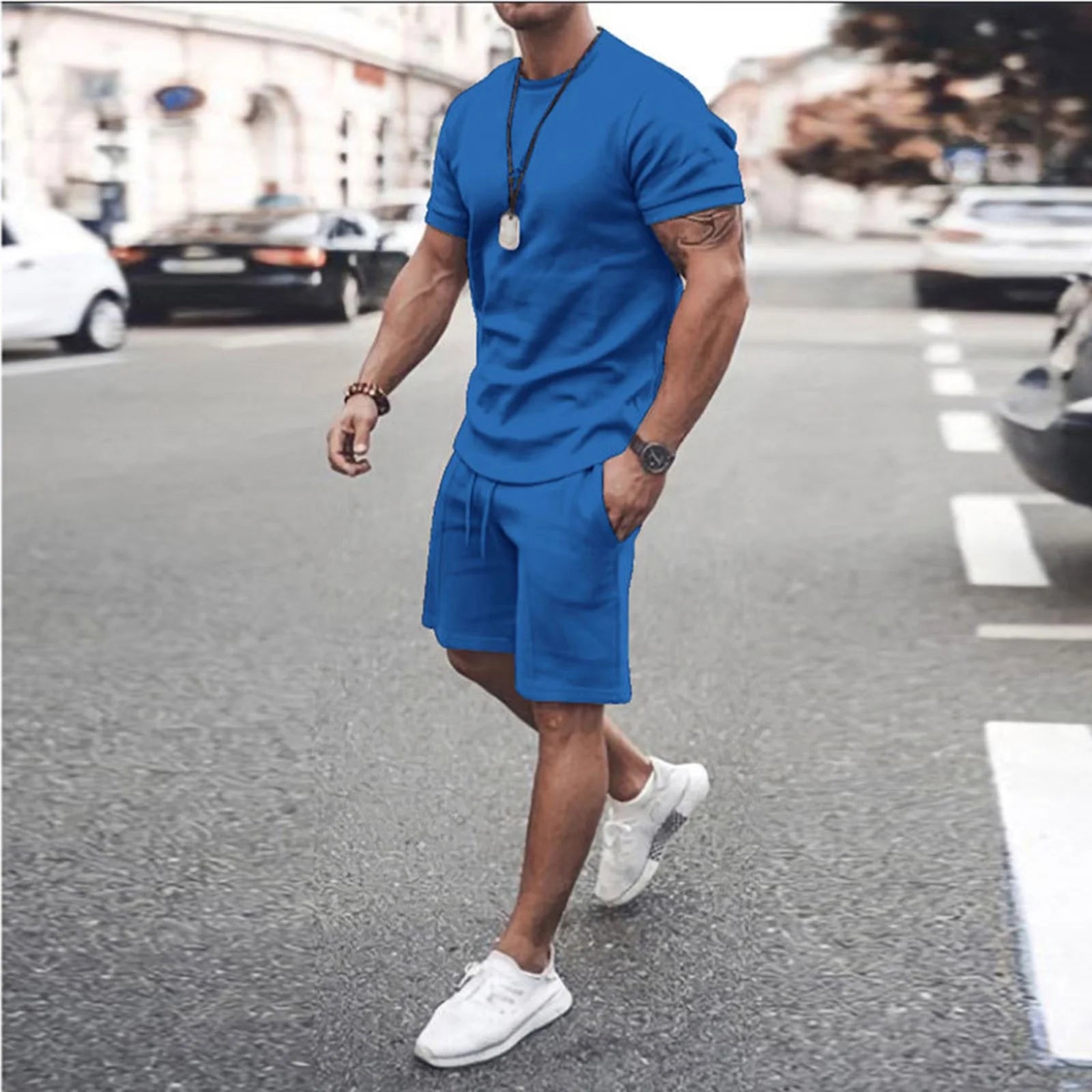 Mens Shorts Set Summer 2 Piece Outfits Casual Solid Shirt and Short Sets Athletic Sportswear Suit Sweatsuit Tracksuits